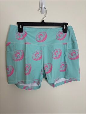 Amazon Essentials Mint Green Athletic Shorts with Pink Donut Print